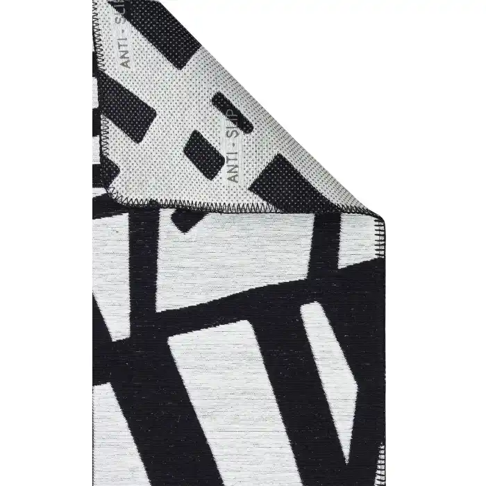 Arya Neo Arn 05 White Black Yıkanabilir Kaymaz Tabanlı Modern Pamuk Kilim