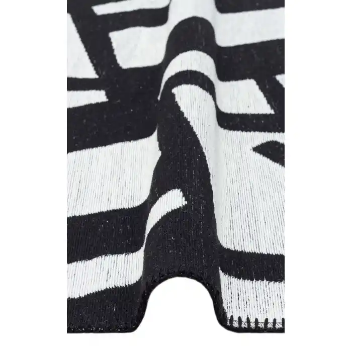 Arya Neo Arn 05 White Black Yıkanabilir Kaymaz Tabanlı Modern Pamuk Kilim