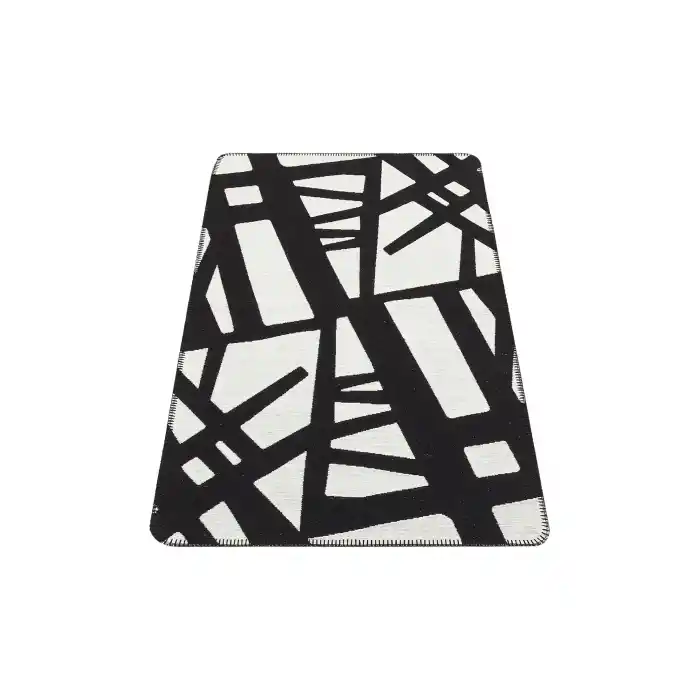 Arya Neo Arn 05 White Black Yıkanabilir Kaymaz Tabanlı Modern Pamuk Kilim