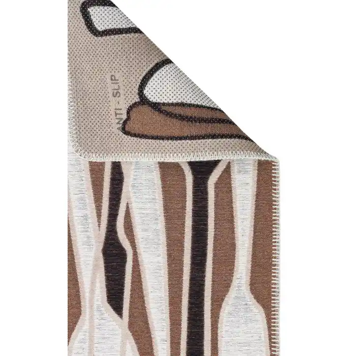 Arya Neo Arn 06 Brown White Yıkanabilir Kaymaz Tabanlı Modern Pamuk Kilim
