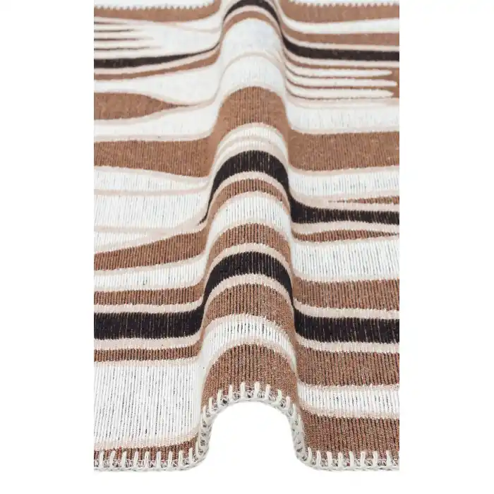 Arya Neo Arn 06 Brown White Yıkanabilir Kaymaz Tabanlı Modern Pamuk Kilim