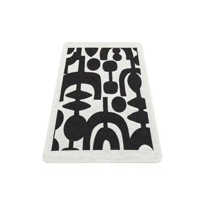 Arya Neo Arn 07 Whıte Black Yıkanabilir Kaymaz Tabanlı Modern Pamuk Kilim