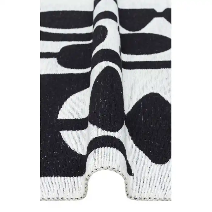 Arya Neo Arn 07 Whıte Black Yıkanabilir Kaymaz Tabanlı Modern Pamuk Kilim