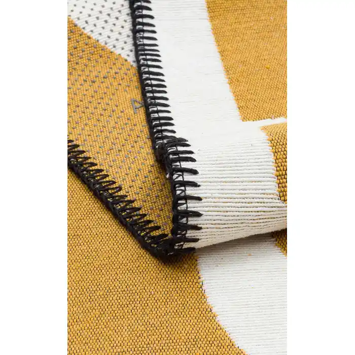 Arya Neo Arn 07 White Yellow Yıkanabilir Kaymaz Tabanlı Modern Pamuk Kilim