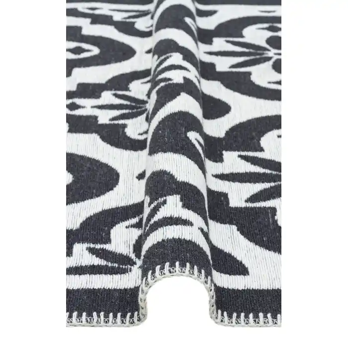 Arya Neo Arn 08 Antrasit White Yıkanabilir Kaymaz Tabanlı Modern Pamuk Kilim