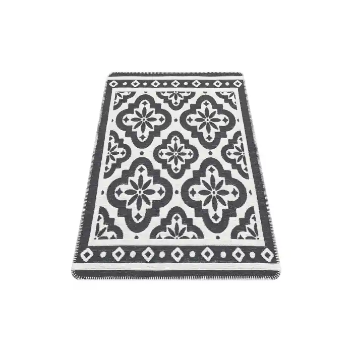 Arya Neo Arn 08 Antrasit White Yıkanabilir Kaymaz Tabanlı Modern Pamuk Kilim