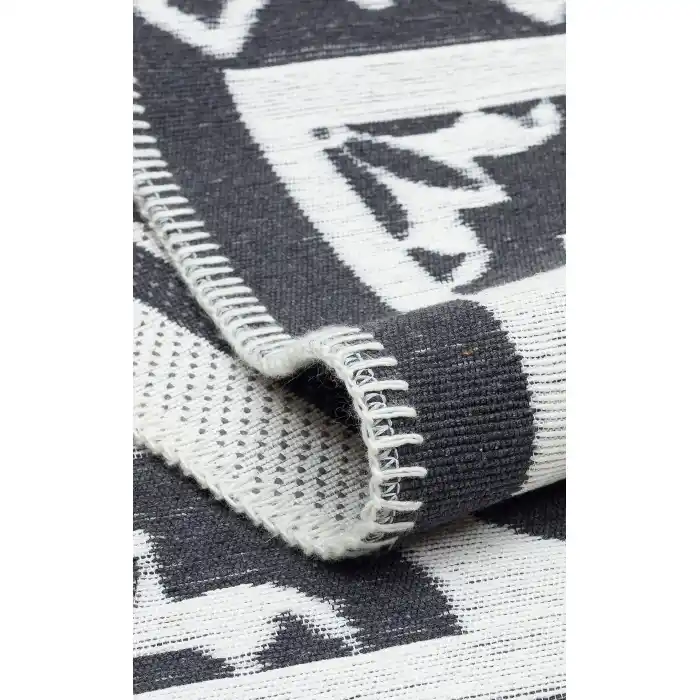 Arya Neo Arn 08 Antrasit White Yıkanabilir Kaymaz Tabanlı Modern Pamuk Kilim