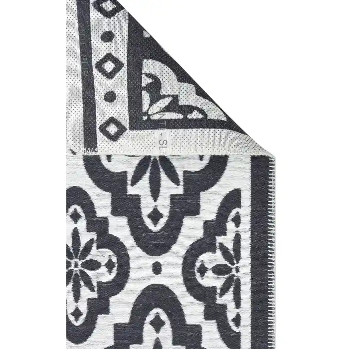Arya Neo Arn 08 Antrasit White Yıkanabilir Kaymaz Tabanlı Modern Pamuk Kilim