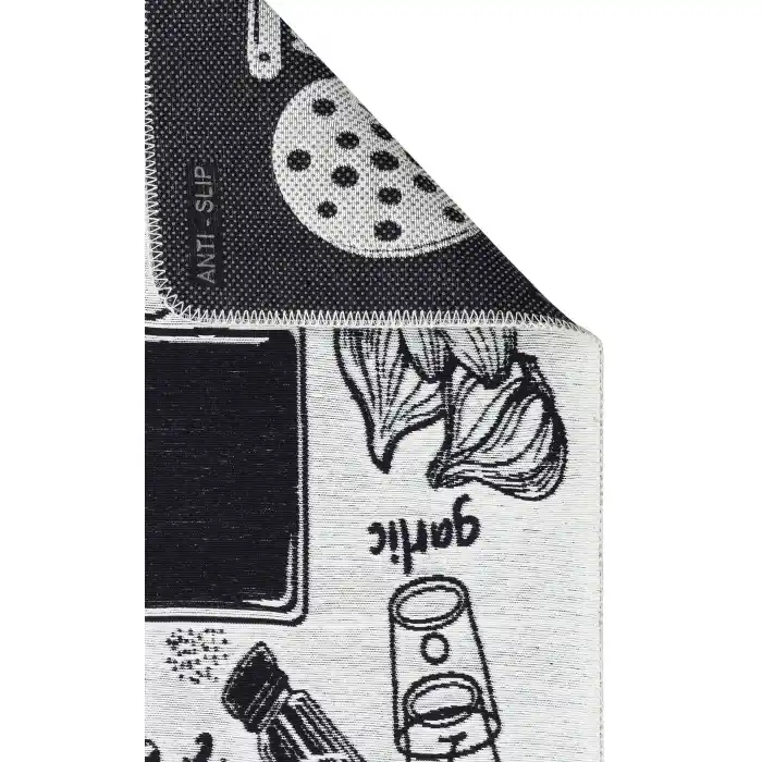 Arya Neo Arn 11 White Black Yıkanabilir Kaymaz Tabanlı Modern Pamuk Kilim