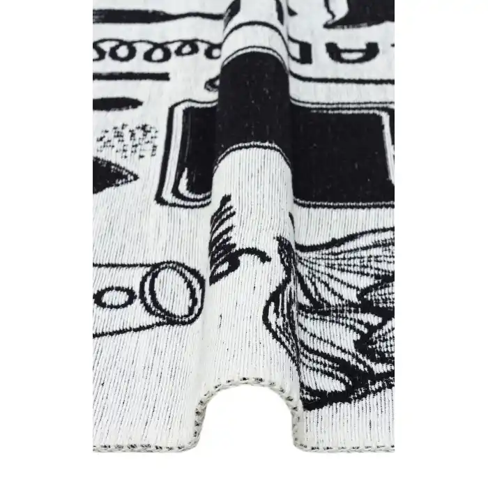 Arya Neo Arn 11 White Black Yıkanabilir Kaymaz Tabanlı Modern Pamuk Kilim