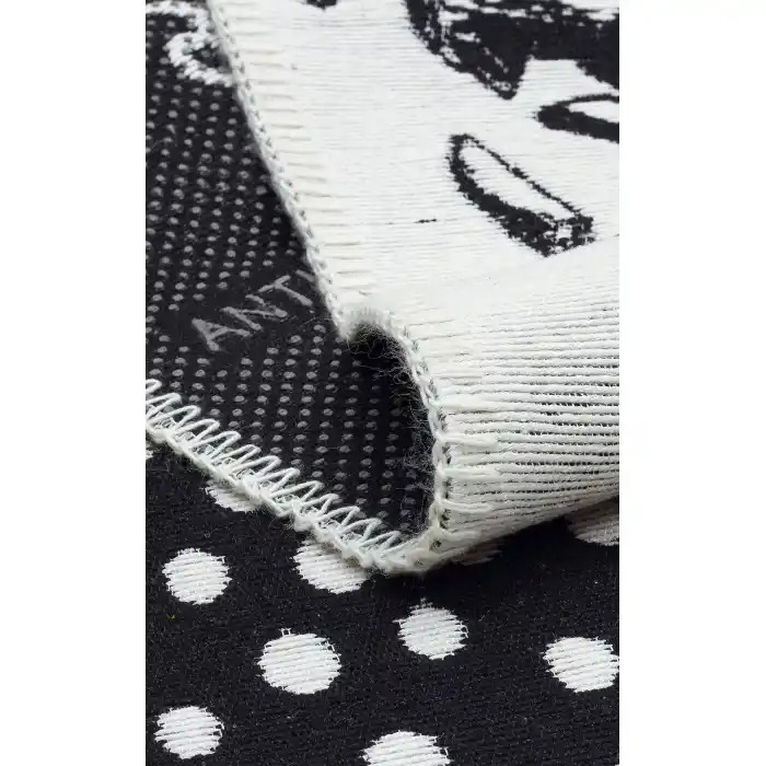 Arya Neo Arn 11 White Black Yıkanabilir Kaymaz Tabanlı Modern Pamuk Kilim