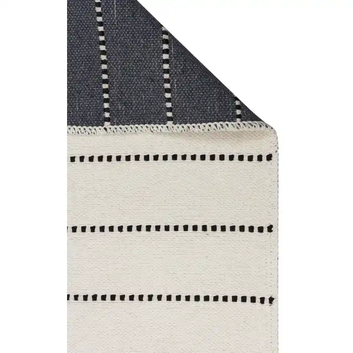 Riva Rv 03 Cream Black Makinede Yıkanabilir Kaymaz Tabanlı Pamuk Kilim