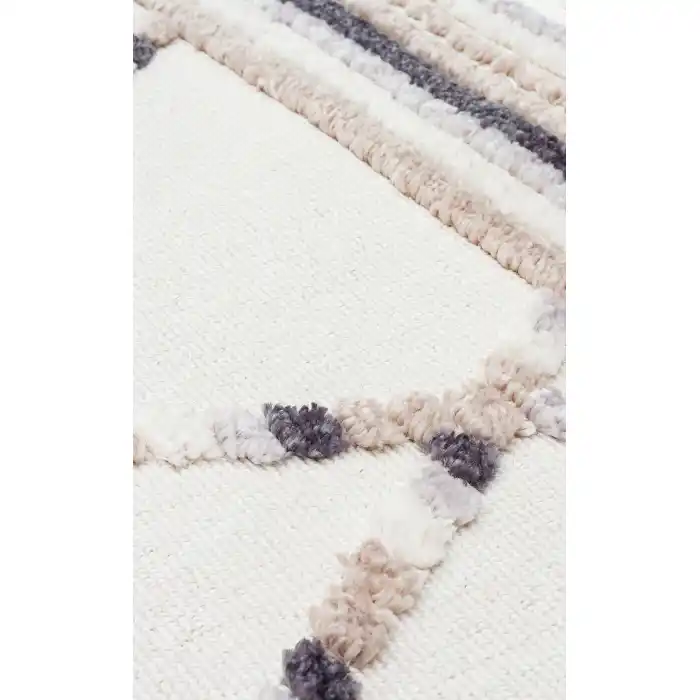 Terazzo 04 Beige White Hav Toz Vermez Yumuşak Dokulu Etnik Örgü Desenlere Sahip Modern İskindinav Halı