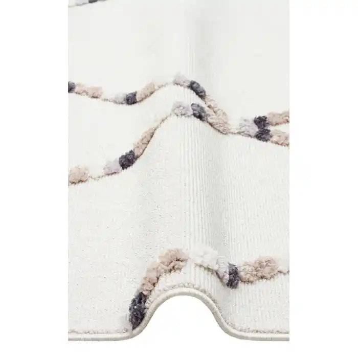 Terazzo 04 Beige White Hav Toz Vermez Yumuşak Dokulu Etnik Örgü Desenlere Sahip Modern İskindinav Halı