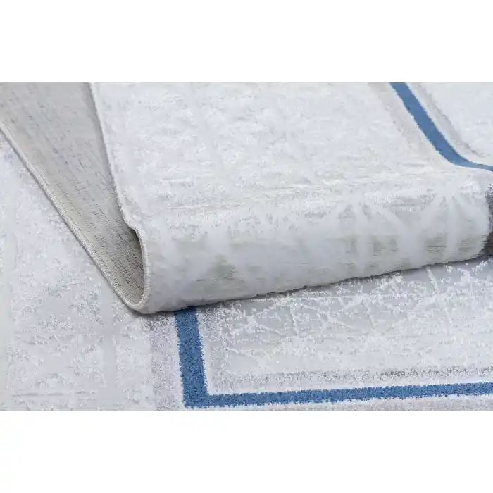 Diva 5001 Beyaz Mavi Dekoratif Modern Kaymaz Tabanlı Makine Halısı