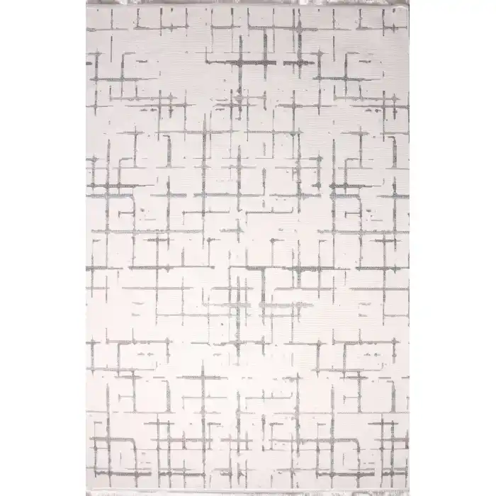 Otantik-FX 12A Beyaz Mavi Dekoratif Modern Kaymaz Tabanlı Makinede Yıkanabilir Halı Kilim