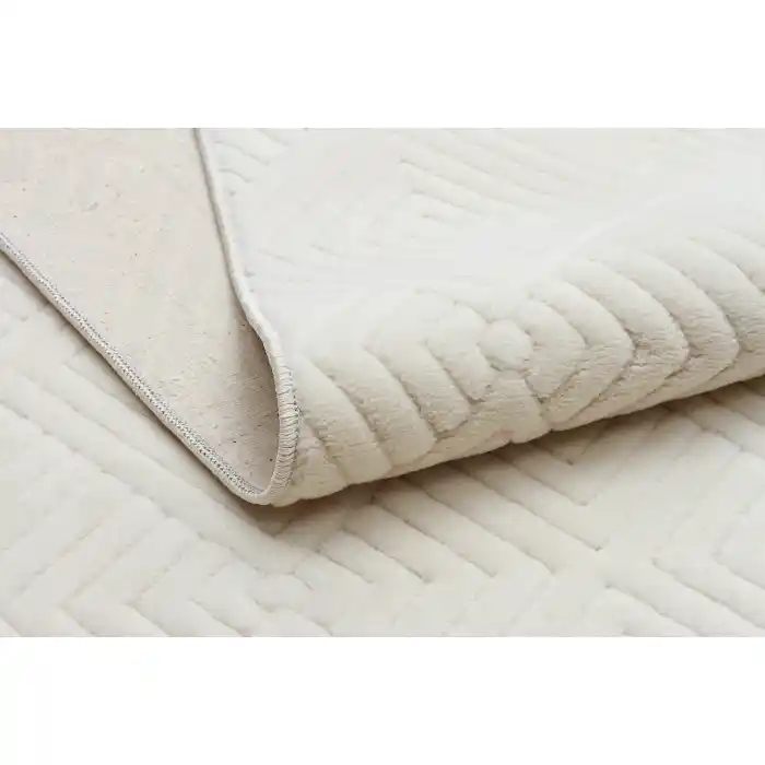 Rabbit 101 Beyaz Makinede Yıkanabilir Yumuşak Dokulu Dekoratif Kaymaz Tabanlı Makine Halısı