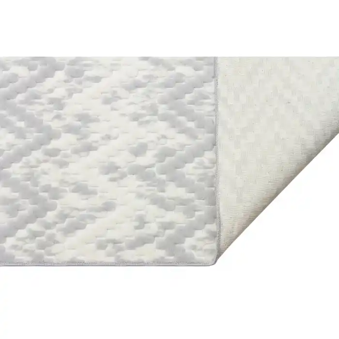 Rabbit 103 Gri Beyaz Makinede Yıkanabilir Yumuşak Dokulu Dekoratif Kaymaz Tabanlı Makine Halısı