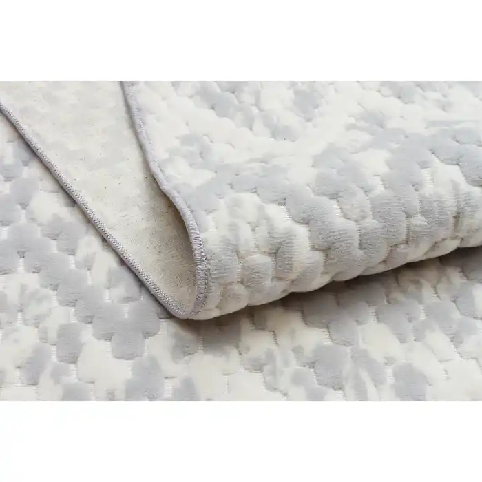 Rabbit 103 Gri Beyaz Makinede Yıkanabilir Yumuşak Dokulu Dekoratif Kaymaz Tabanlı Makine Halısı