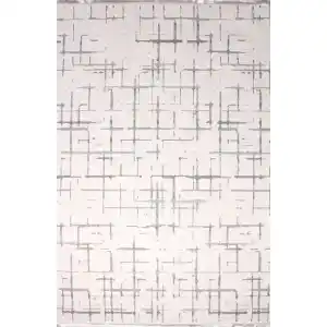 Otantik-FX 12A Beyaz Mavi Dekoratif Modern Kaymaz Tabanlı Makinede Yıkanabilir Halı Kilim