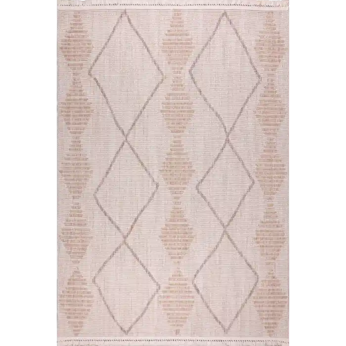 Corsa 8960A Bej Sarı Özel Bukle Tekniğiyle Üretilmiş Modern Makine Halısı