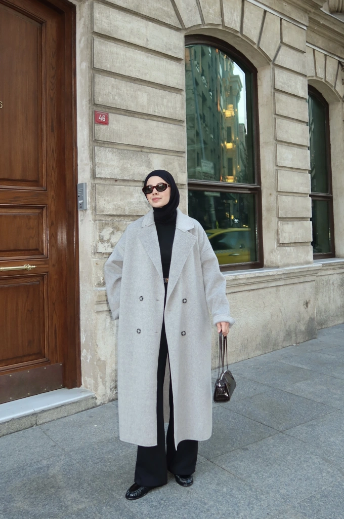 %100 YÜN UZUN KABAN gri