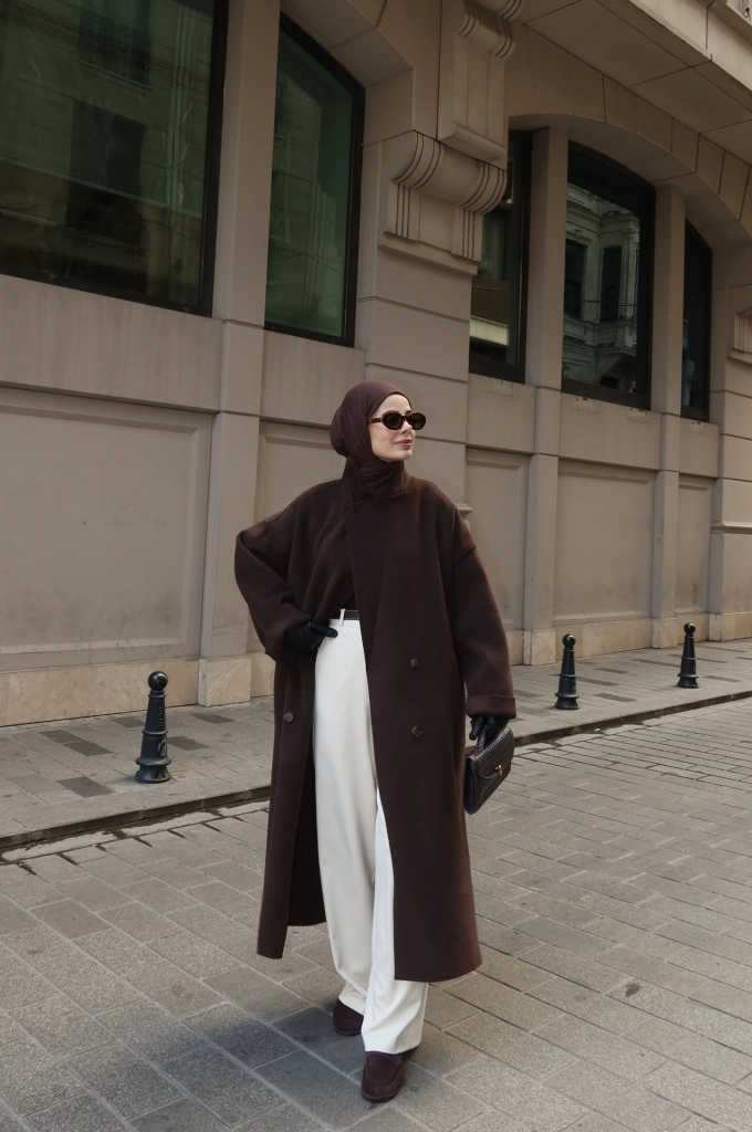 %100 YÜN UZUN KABAN kahve