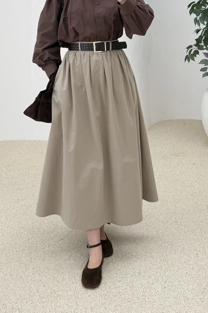 1273 KEMERLİ BÜZGÜLÜ ETEK BEJ