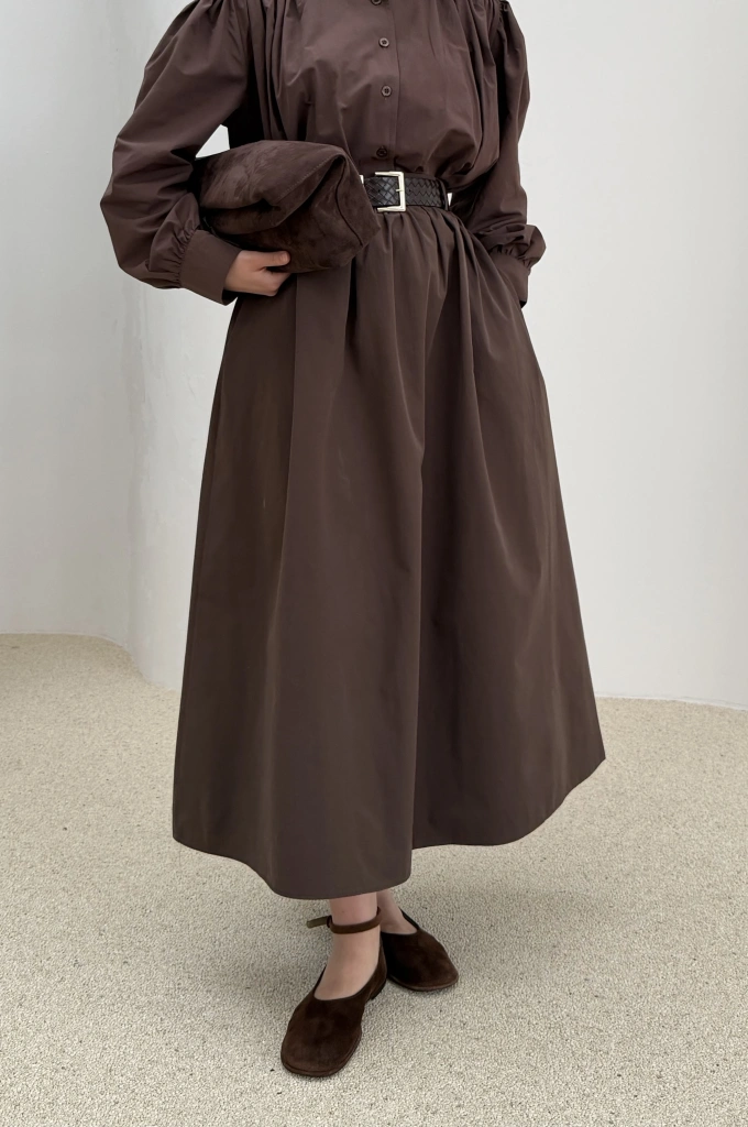 1273 KEMERLİ BÜZGÜLÜ ETEK KAHVE