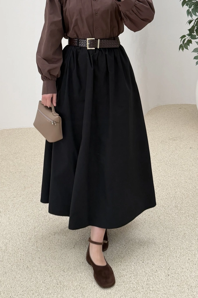 1273 KEMERLİ BÜZGÜLÜ ETEK SİYAH