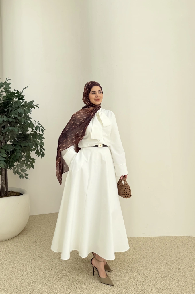 6005 Bel fiyonk etekli takım beyaz