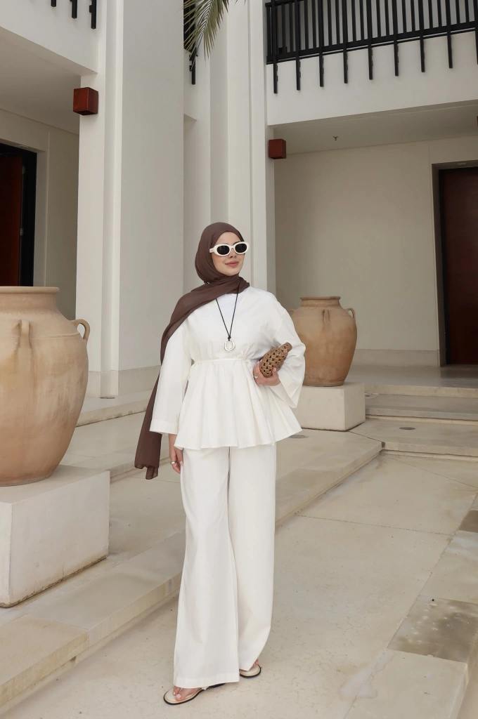 8975 Umman keten takım palazzo BEYAZ