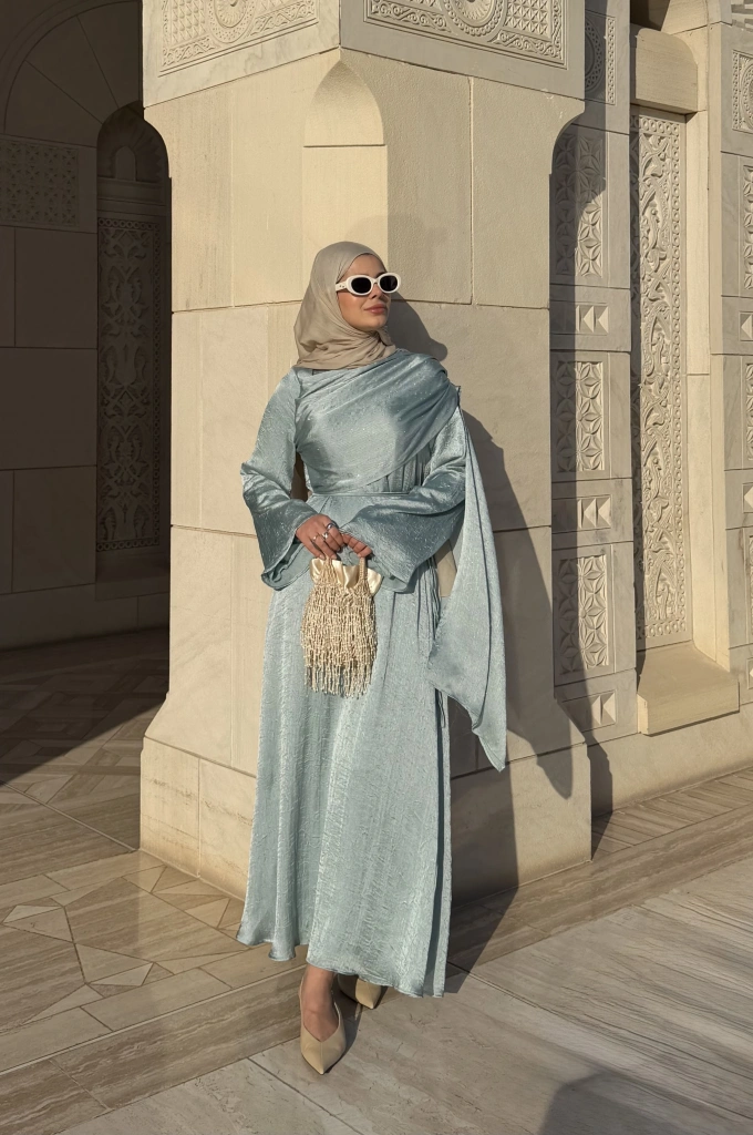 QABOOS ŞAL YAKA ELBİSE MİNT