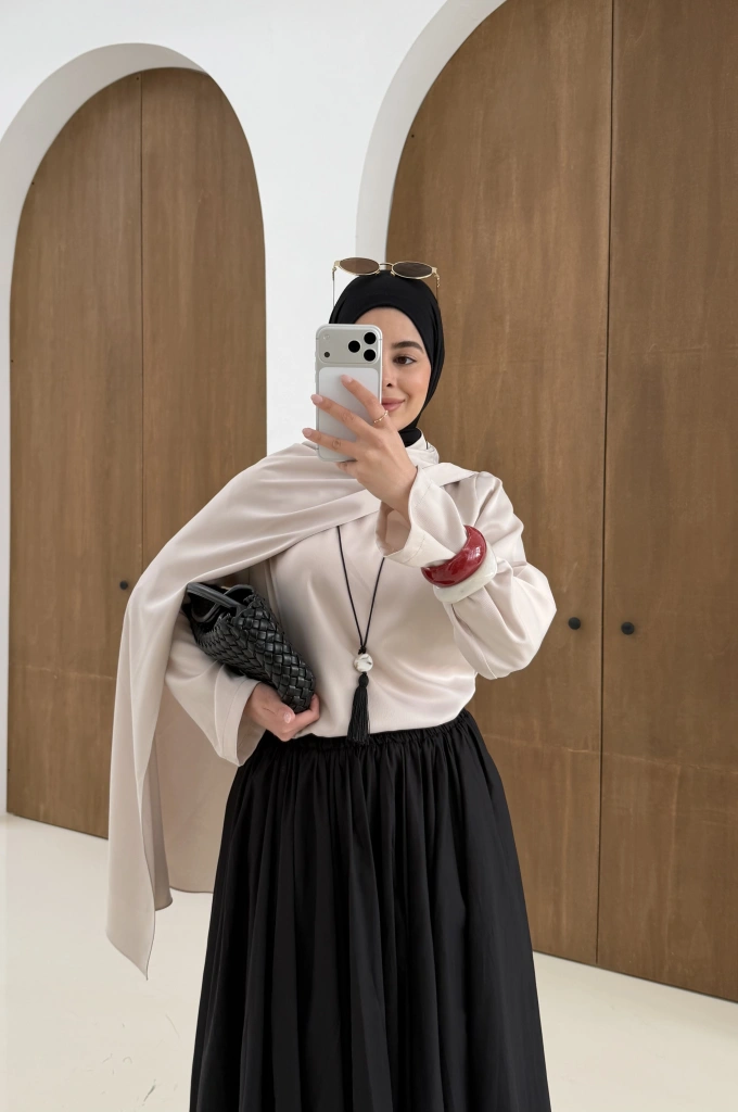 SATEN ARABİC BLUZ taş