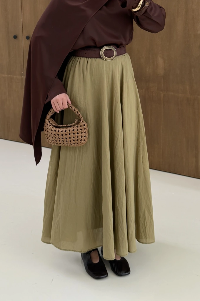 3002 SIK PİLE ASTARLI PAMUK VUAL ETEK/////YEŞİL