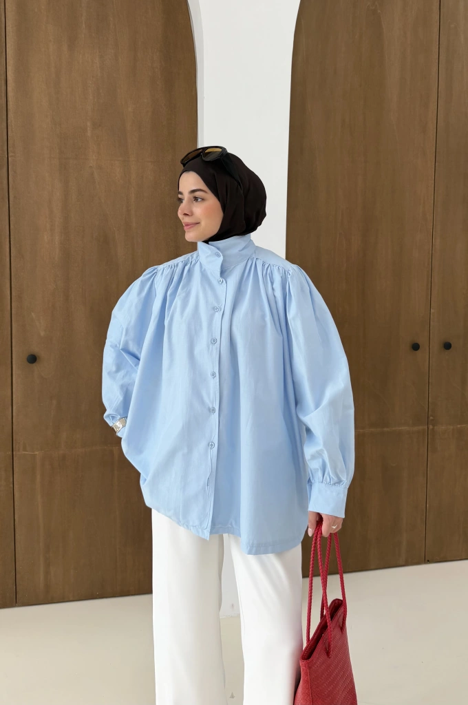 DİK YAKA GÖMLEK mavi