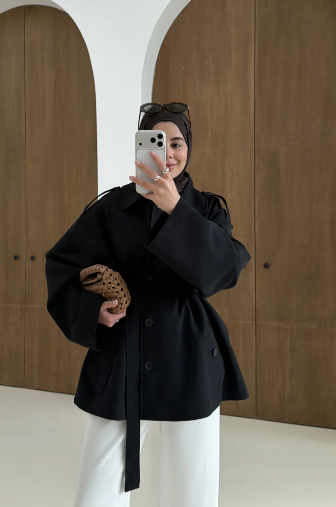 7651 MERİ TRENÇ SİYAH