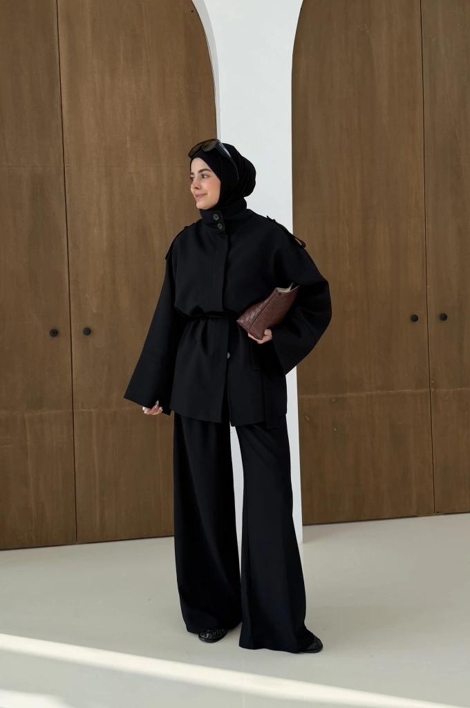 6006 DİK YAKA POLİVİSKON TAKIM SİYAH