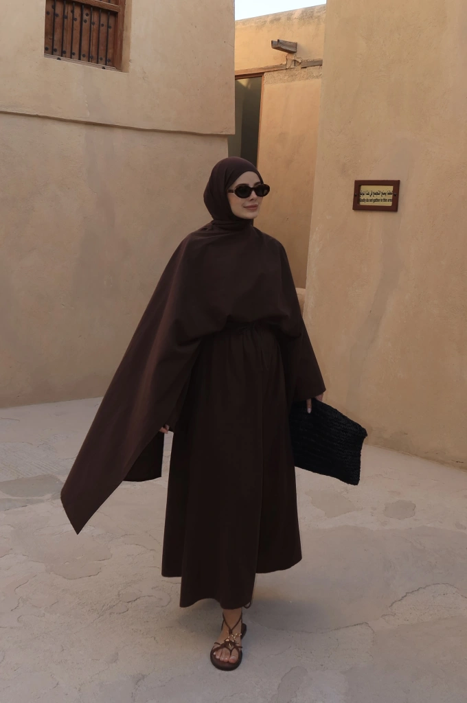 8999 ŞAL YAKA ETEKLİ KETEN TAKIM kahve