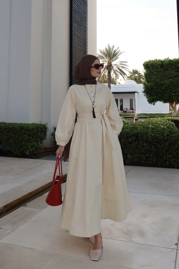 2349 DÜĞMELİ ELBİSE Vanilya