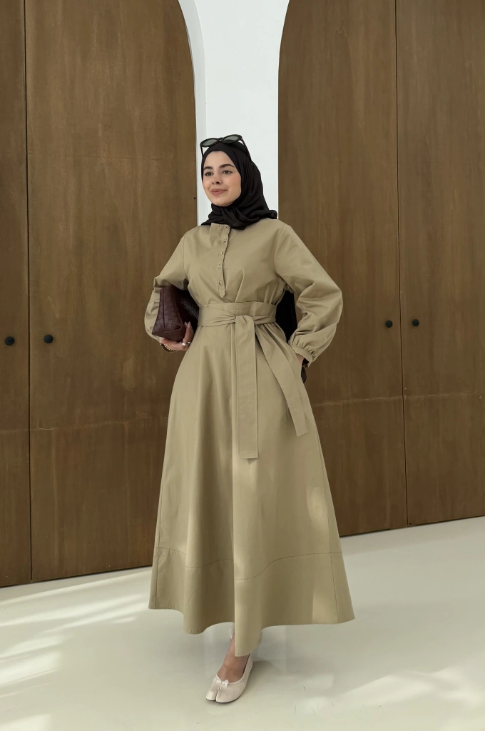 2349 MUSCAT DÜĞMELİ ELBİSE vizon