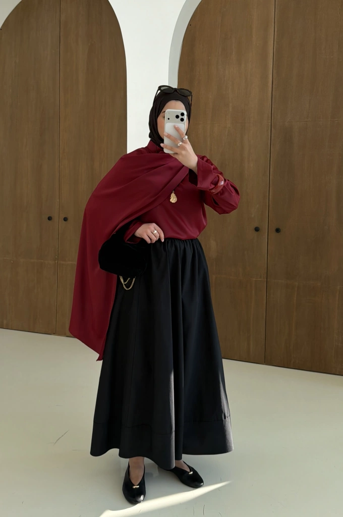 Saten Arabic Bluz Bordo