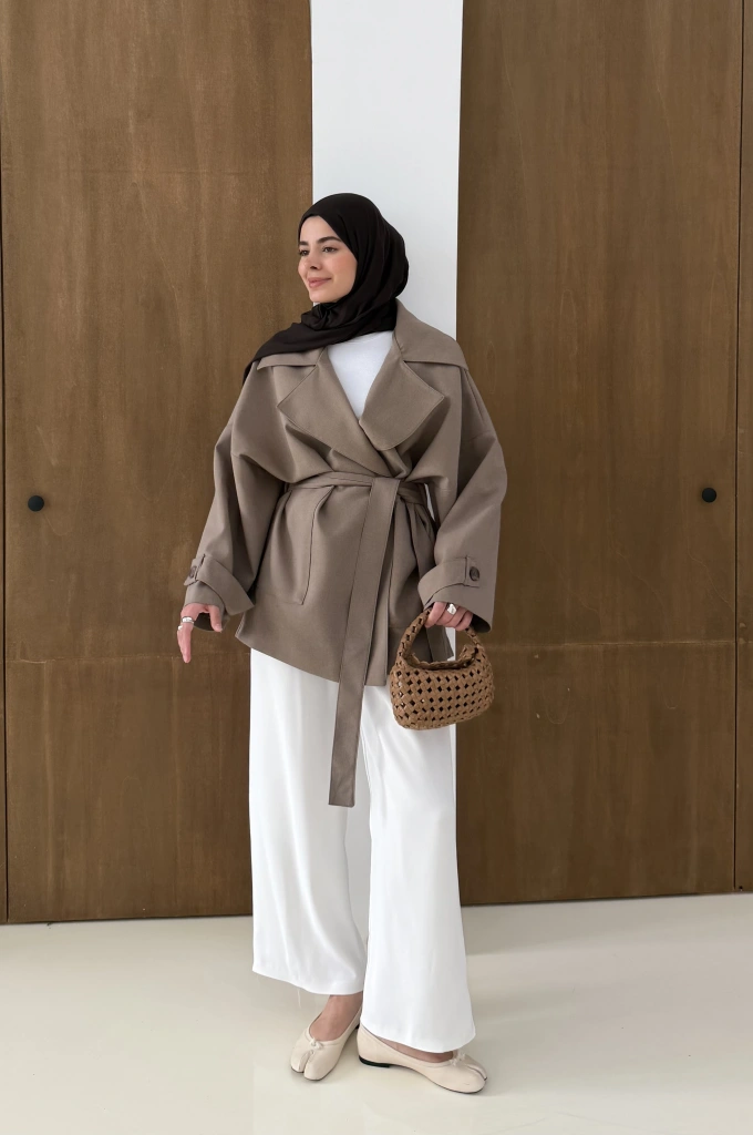 7658 BEL LASTİK TRENÇ VİZON