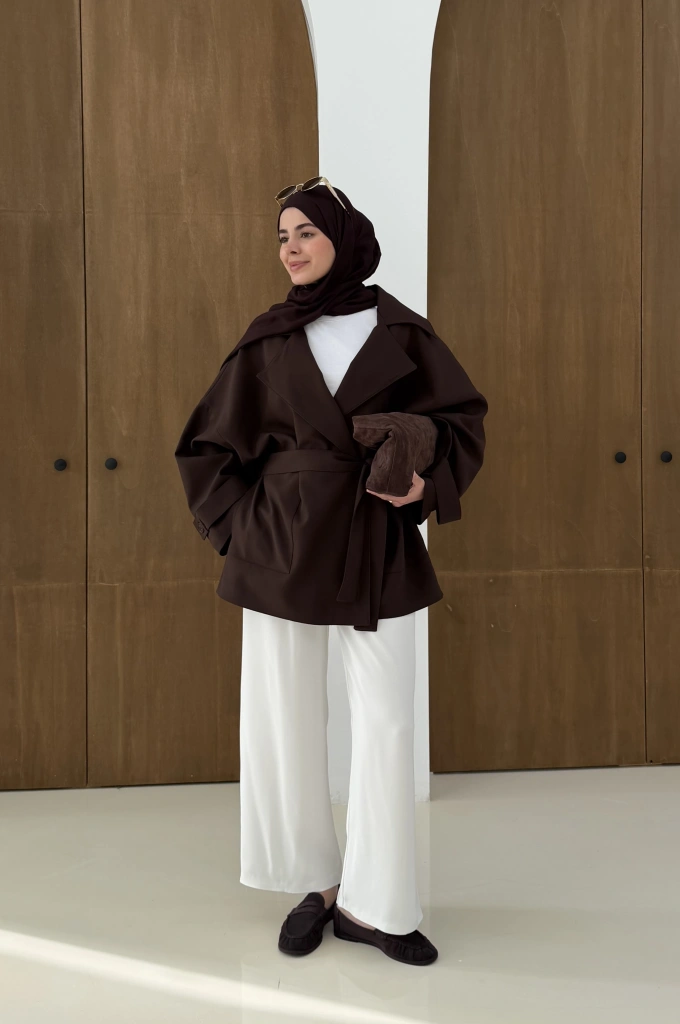 7658  BEL LASTİK TRENÇ KAHVE