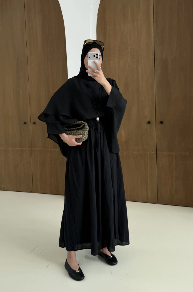 2926 KETEN BÜZGÜLÜ YÜKSEK BEL ETEK siyah