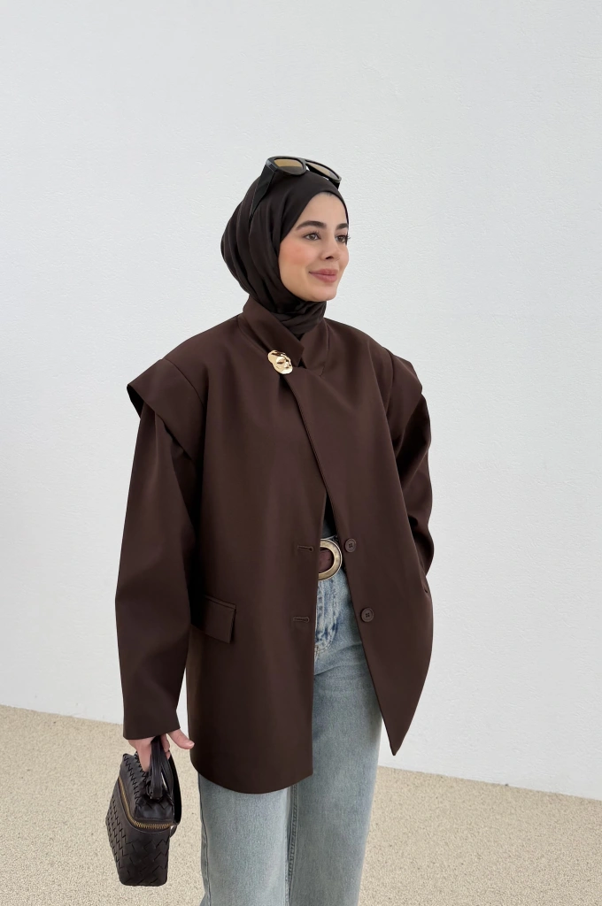 7637 KOL DETAY OVERSİZE CEKET KAHVE