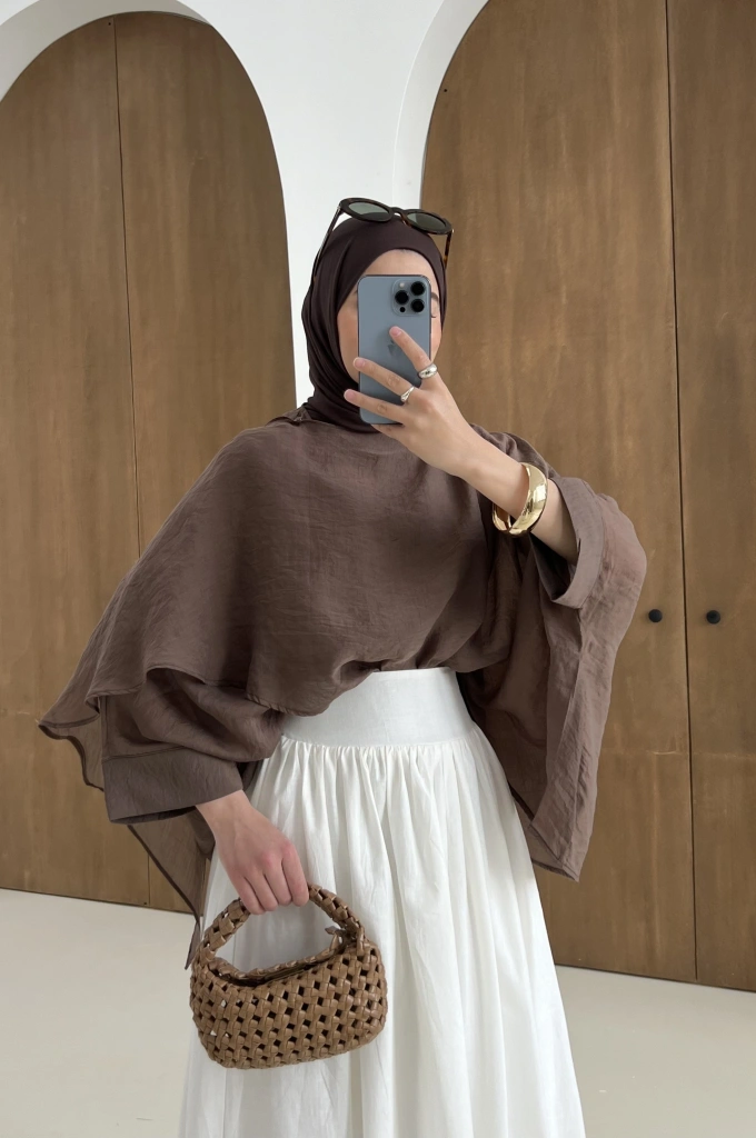 5026 UCUŞAN PELERİN BLUZ KAHVE