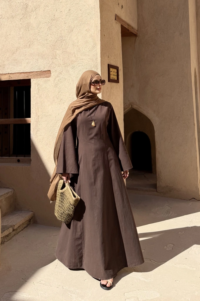 2360 ASİMETRİK GENİŞ KOL ELBİSE kahve