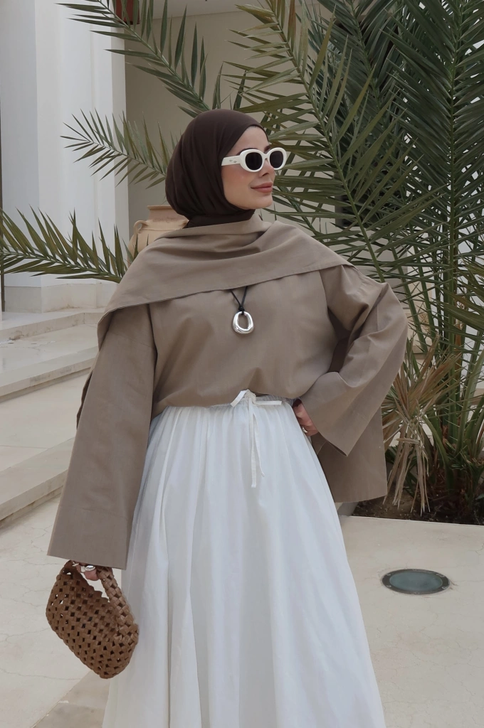 5471 SEYYAR ŞALLI KETEN ÜST( vizon )