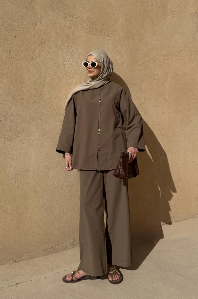 8977 MİNİK DÜĞME KETEN TAKIM haki